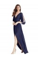 Buy V-Neck Long Soft Chiffon Dark Navy Sleeveless Semi Formal Evening Dress UK