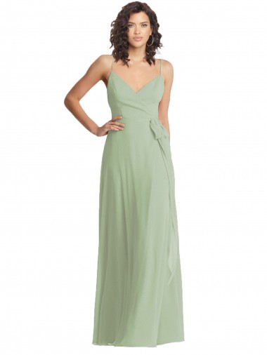 Buy V-Neck Long Soft Chiffon Smoke Green Sleeveless Formal Evening Dress UK