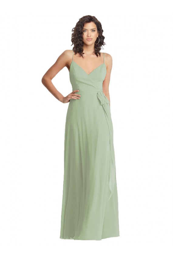 Buy V-Neck Long Soft Chiffon Smoke Green Sleeveless Formal Evening Dress UK