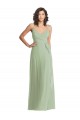 Buy V-Neck Long Soft Chiffon Smoke Green Sleeveless Formal Evening Dress UK