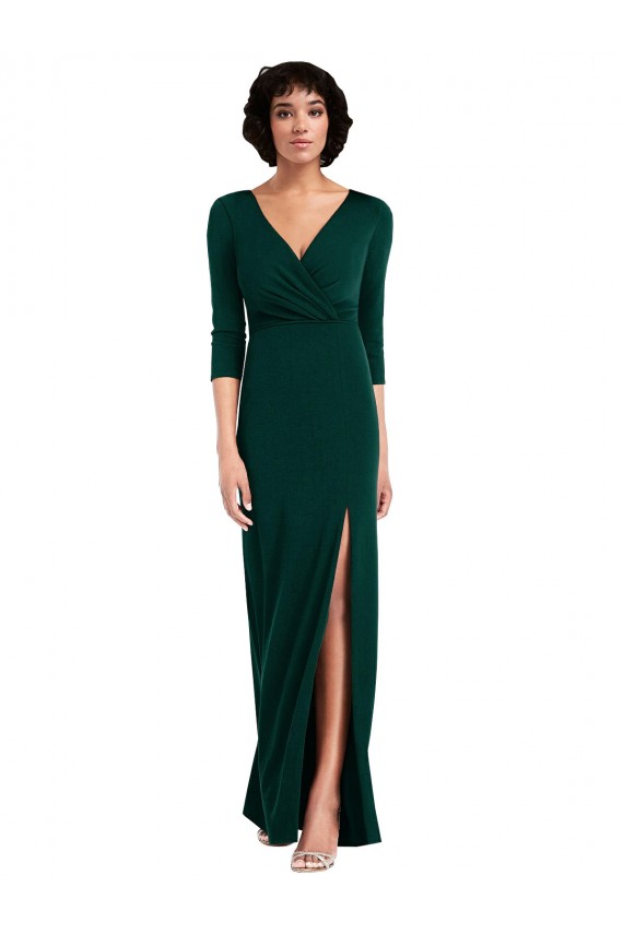 Buy V-Neck Long Spandex Dark Green Long Sleeves Formal Evening Dress UK