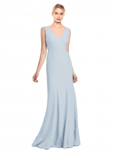 Buy V-Neck Long Stretch Crepe Light Sky Blue Sleeveless Evening Gown UK