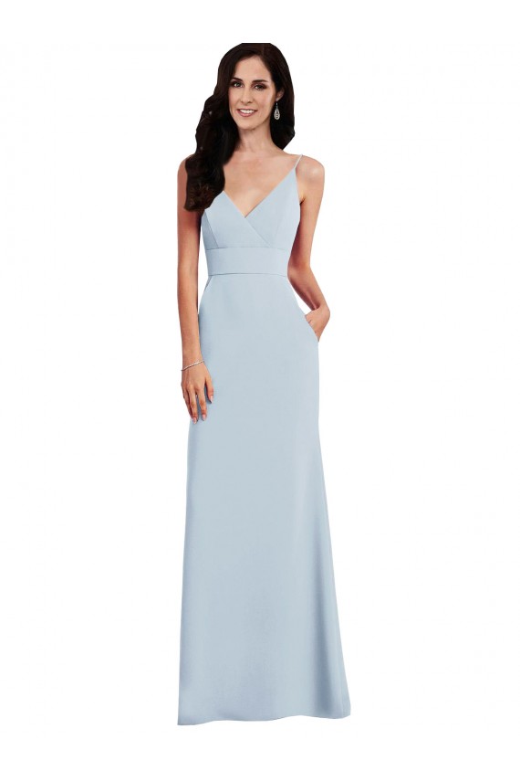 Buy V-Neck Long Stretch Crepe Light Sky Blue Sleeveless Evening Dress UK