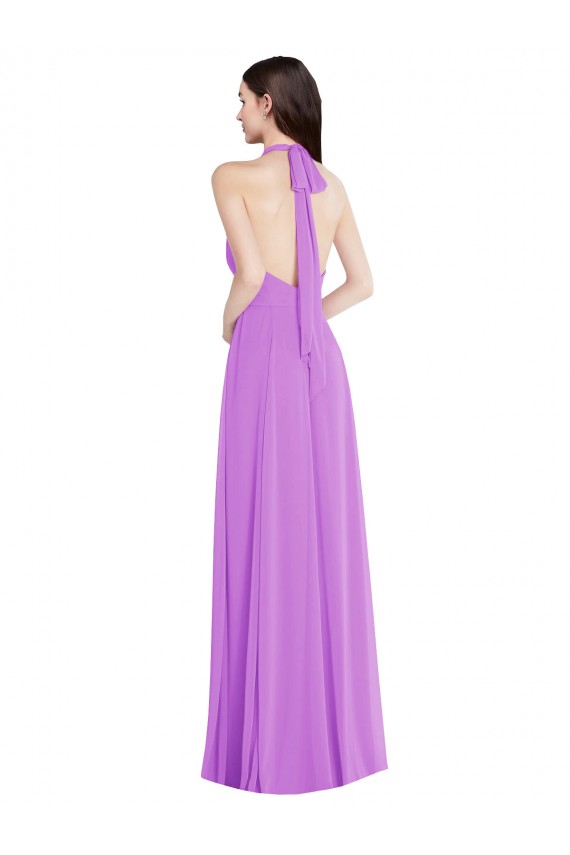 Buy Halter Neck Long Soft Chiffon Violet Sleeveless Formal Evening Dress UK