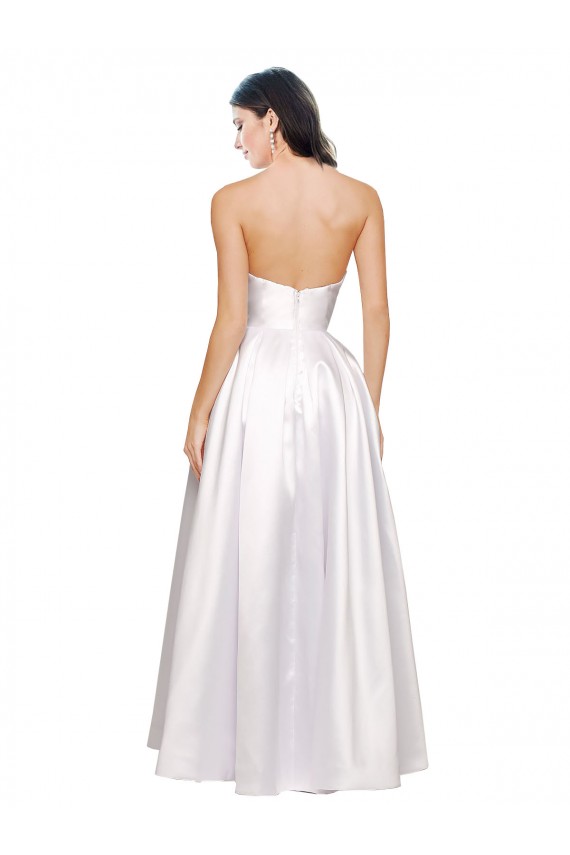 Buy Strapless Long Stretch Satin White Sleeveless Formal Evening Dress UK
