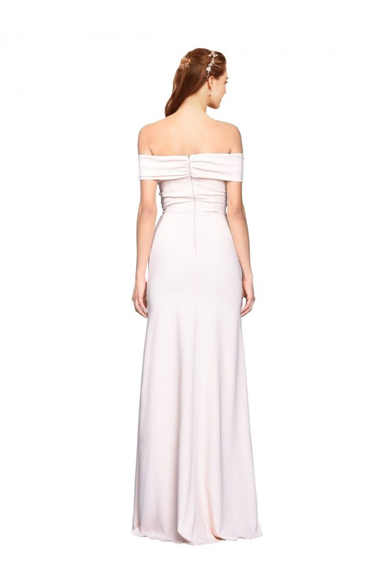 Buy Off the Shoulder Long Stretch Crepe White Sleeveless Evening Dress UK
