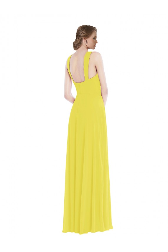 Buy Sweetheart Long Soft Chiffon Yellow Sleeveless Semi Formal Evening Dress UK